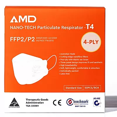 AMD P2 (N95) Certified Medical Respirator 50pcs - White Masks