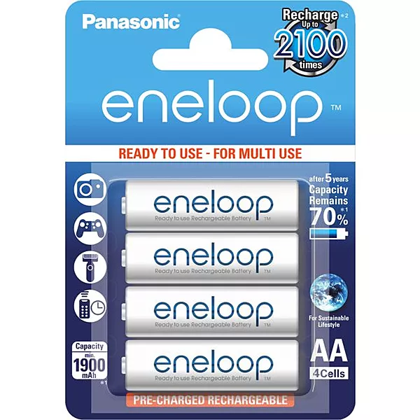 Eneloop AA 4 Pack, Panasonic NiMH Battery 2Ah