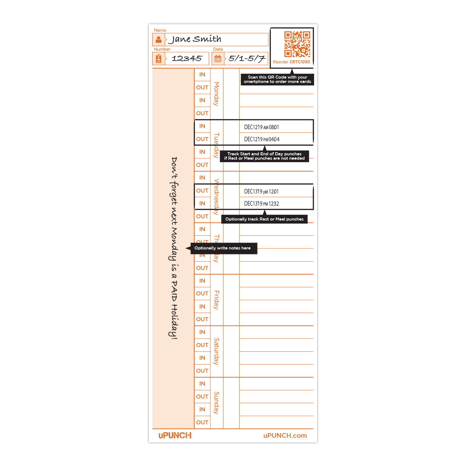 uPunch CR1000 Time Cards
