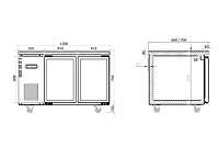 Under Bench Glass Door Fridge 1200mm/CUR12-2SG-600(600mm depth)
