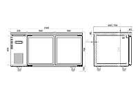 Under Bench Glass Door Fridge 1500mm/CUR15-2SG-600 (600mm depth)