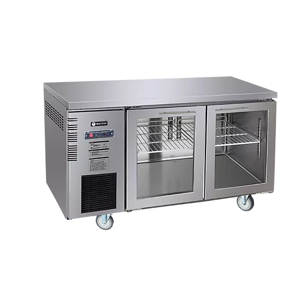Under Bench Glass Door Fridge 1500mm/CUR15-2SG-600 (600mm depth)