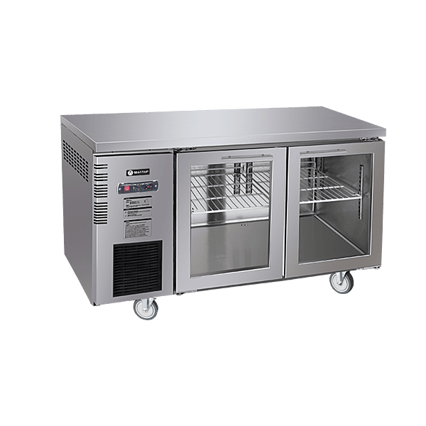 Under Bench Glass Door Fridge 1500mm/CUR15-2SG-600 (600mm depth)