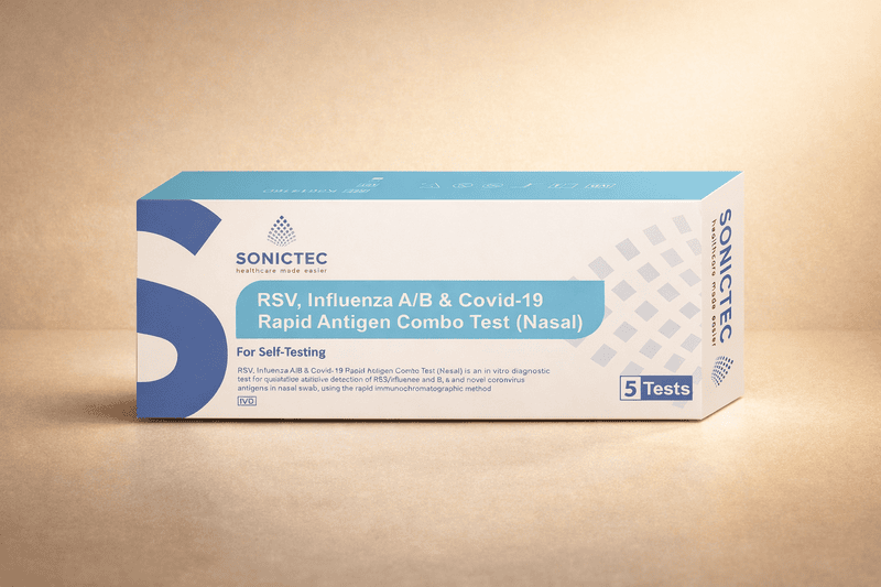 5Pack Sonictec 4 in 1 RSV, Covid-19, Influenza A&B Antigen Test Kitt
