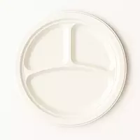 Sugarcane 3 Compartment Round Plates, 125 pcs