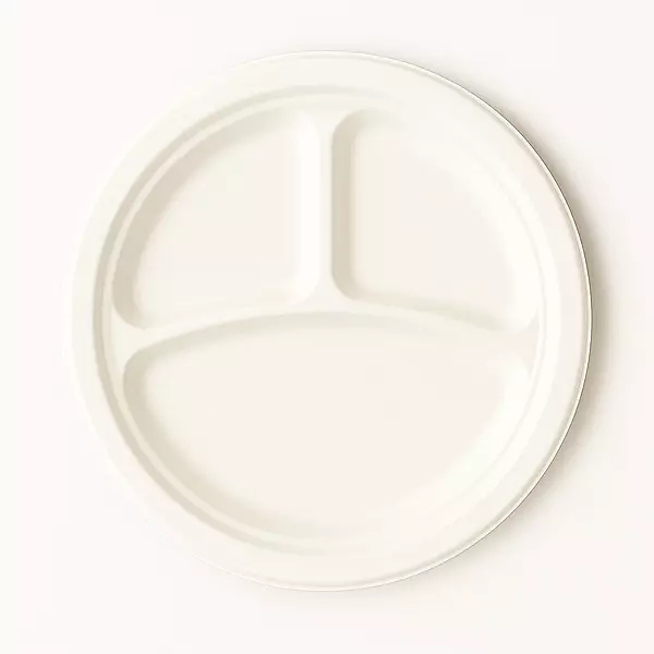 Sugarcane 3 Compartment Round Plates, 125 pcs