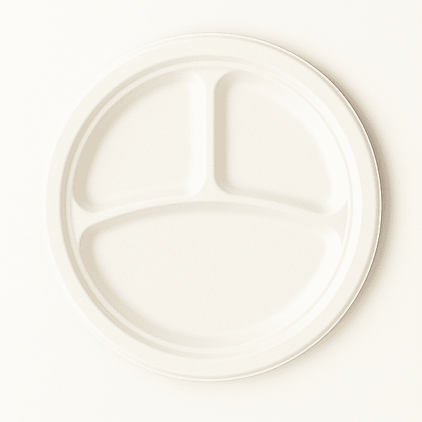 Sugarcane 3 Compartment Round Plates, 125 pcs
