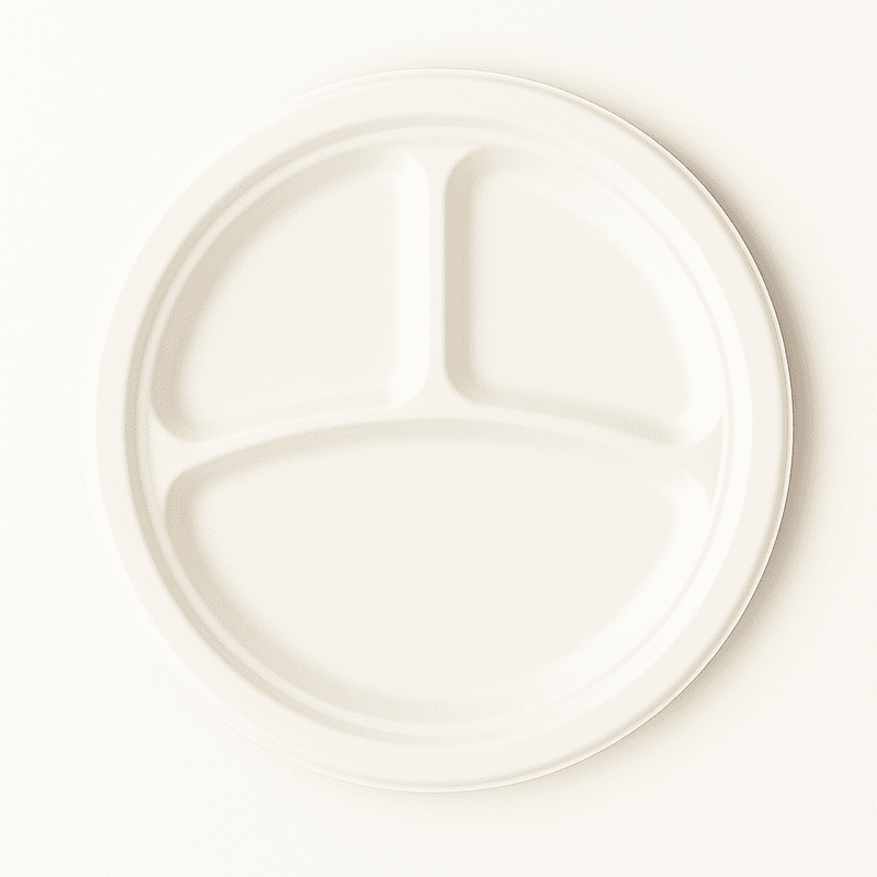 Sugarcane 3 Compartment Round Plates, 125 pcs