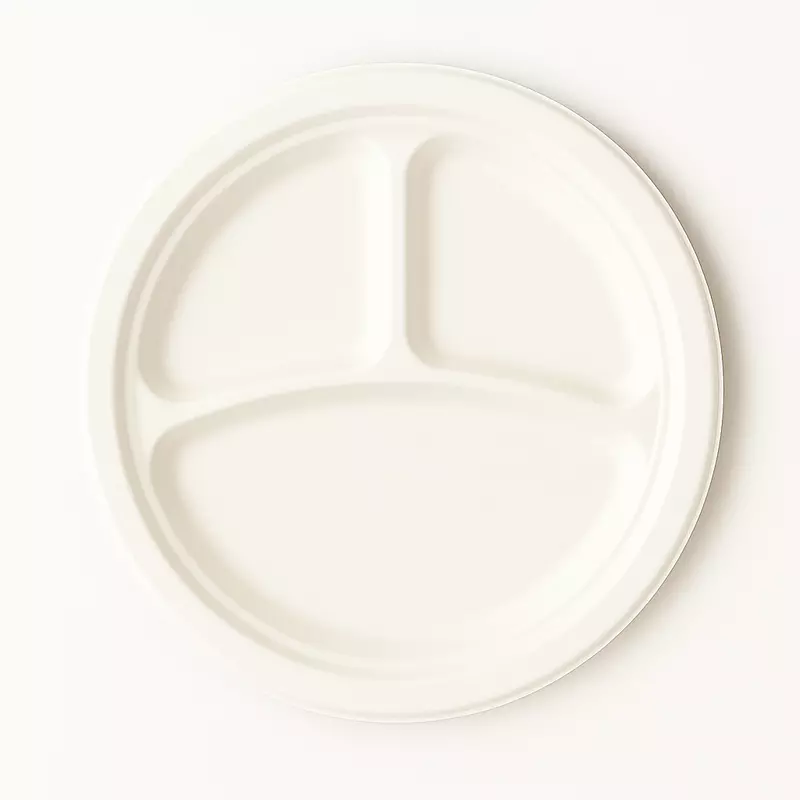 Sugarcane 3 Compartment Round Plates, 125 pcs