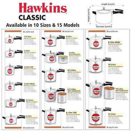 Hawkins Classic Aluminum Pressure Cooker 8 Litres- Silver - Jumbo CL8W