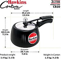 Hawkins Contura Hard Anodized Pressure Cooker 3 Litres - Black - CB30