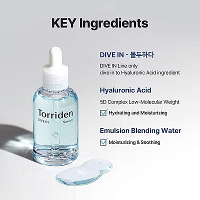 Close-up of TORRIDEN hydrating serum with low-molecule hyaluronic acid