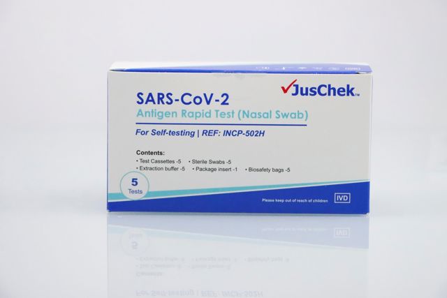 5Pack JusChek COVID-19 Rapid Antigen Test RATs (Nasal Swab)