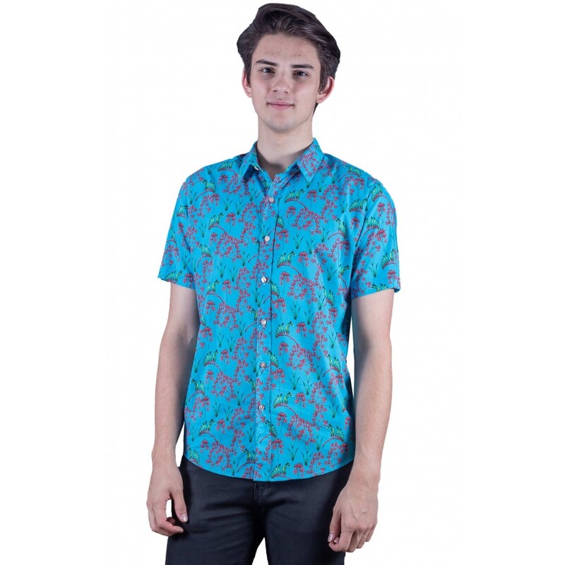 Kangaroo Paw Turquoise Shirt - Ozzie Mens Short Sleeve Shirt Kangaroo Paw Turquoise Shirt - Ozzie Mens Short Sleeve Shirt
