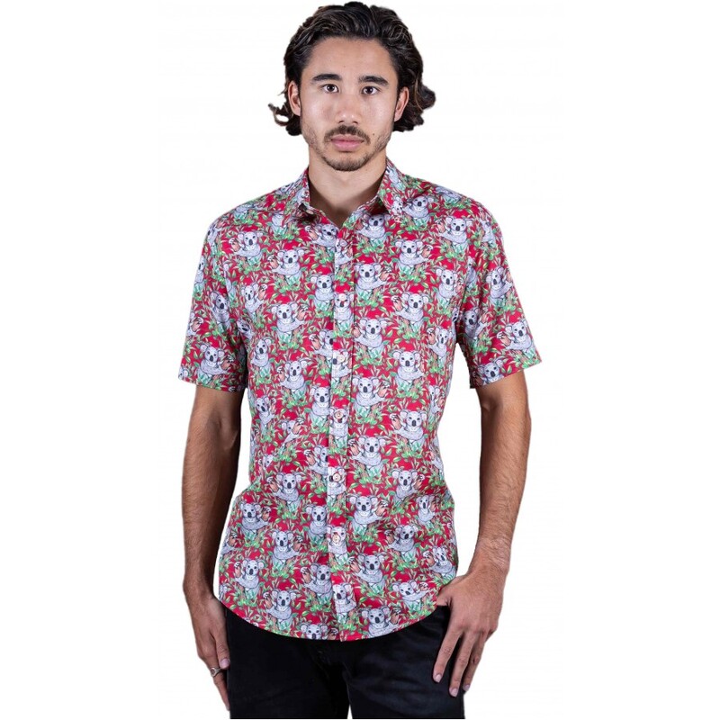 Koala Red Shirt - Ozzie Mens Short Sleeve Shirt Koala Red Shirt - Ozzie Mens Short Sleeve Shirt