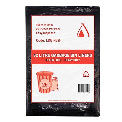 82ltr Bin Liner E/Heavy Duty Black Ctn/250