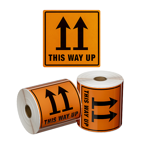 Label This Way Up - Orange/Black, 99mm x 99mm, 500pcs/roll