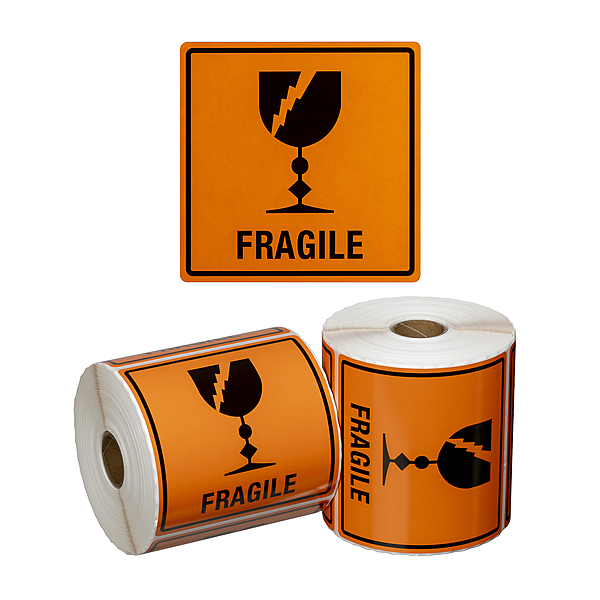 Label Fragile - Orange/Black, 99mm x 99mm, 500pcs/roll