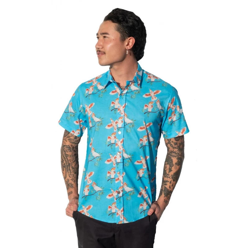 Major Mitchells Cockatoo Sky Blue Shirt - Ozzie Mens Short Sleeve Shirt