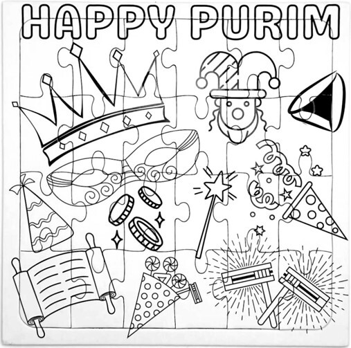 Purim Symbols Colouring-In Puzzle – 24 Pieces Purim Symbols Colouring-In Puzzle – 24 Pieces