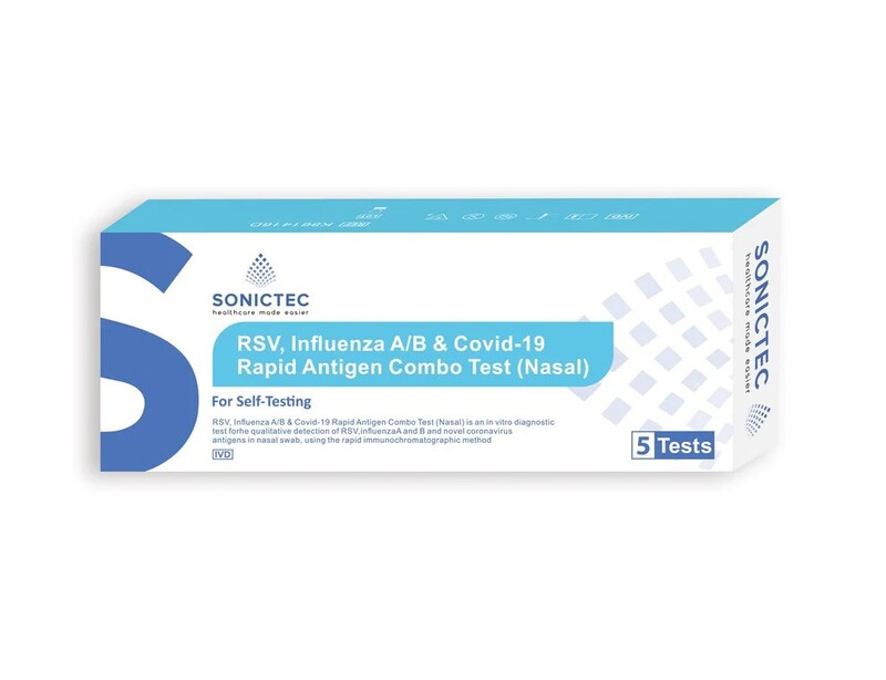 Sonictec 5Pack RSV, Covid-19,Influenza A&B 4 in 1 Antigen Test Kit
