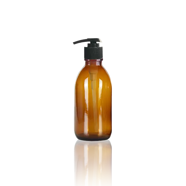 Syrup 100ml Amber Glass Bottle with Black Pump Top - Half tray