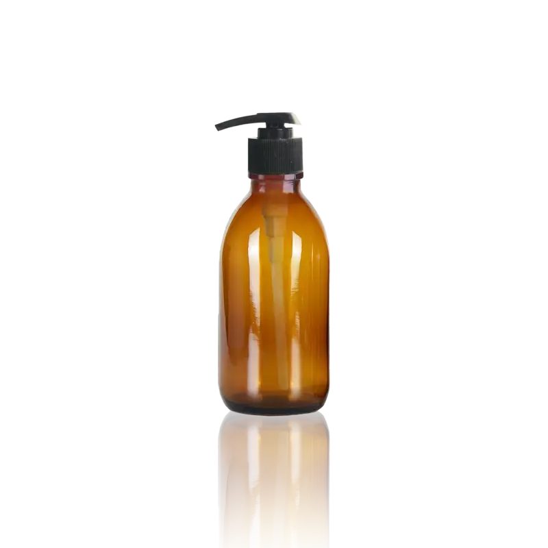 Syrup 100ml Amber Glass Bottle with Black Pump Top - Half tray
