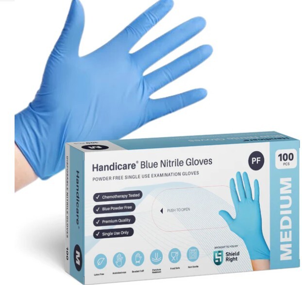 Handicare Blue Nitrile Powder Free - Medium Pkt/100 Ctn/10 Handicare Blue Nitrile Powder Free - Medium Pkt/100 Ctn/10