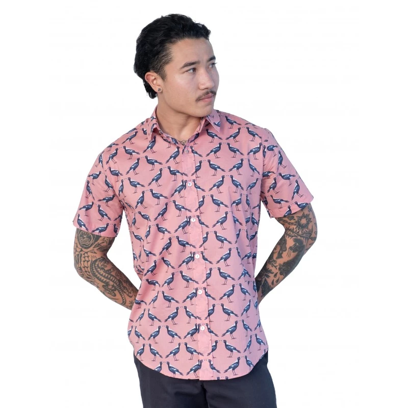 Magpie Coral Pink- Ozzie Mens Short Sleeve Shirt