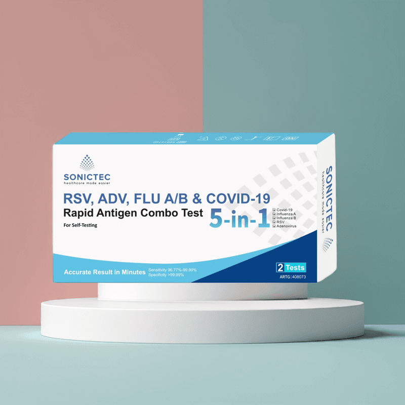 Sonictec 5 in 1 RSV, ADV, FLU A/B & COVID-19 Self Test Kit 2 tests