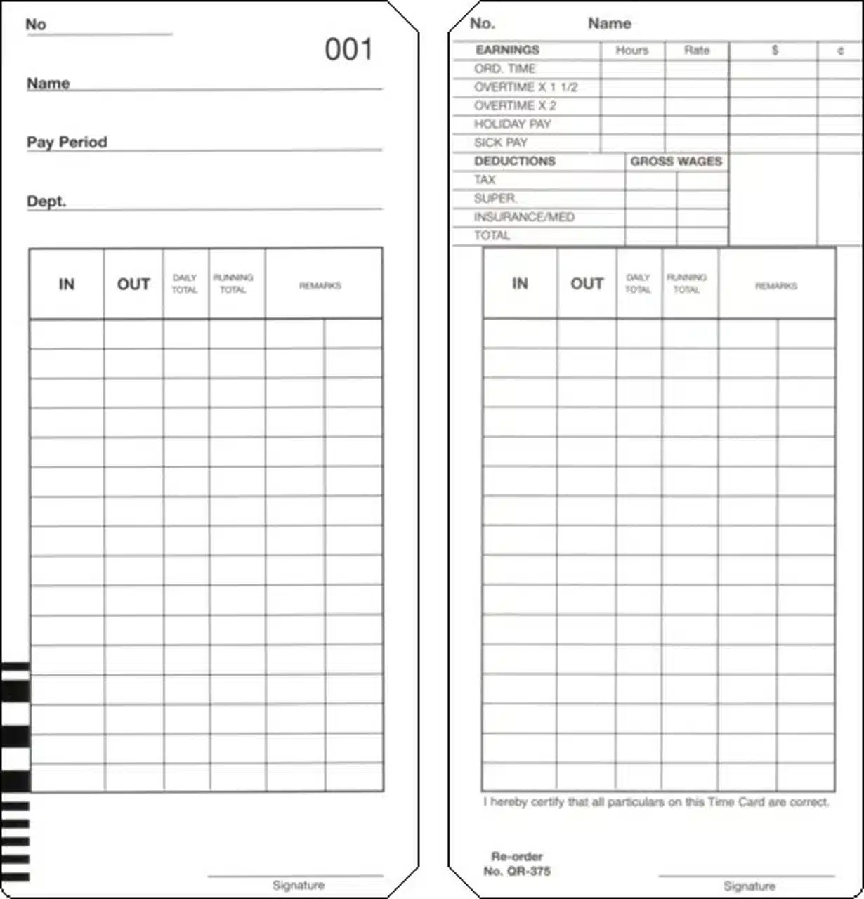 TLM QR-375 Time Card
