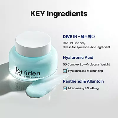 Jar of TORRIDEN Dive-In Soothing Cream designed for sensitive and dry skin