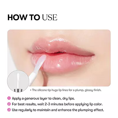 Applying VT lip plumper – high-gloss finish and plump effect