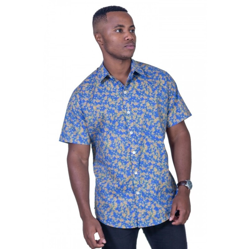 Wattle Blue Shirt - Ozzie Mens Short Sleeve Shirt Wattle Blue Shirt - Ozzie Mens Short Sleeve Shirt