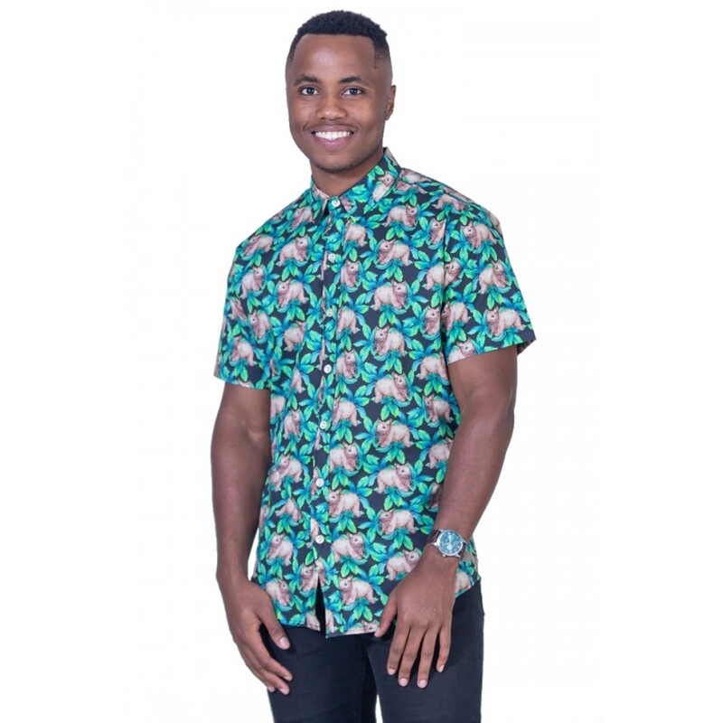 Wombat Black Shirt- Ozzie Mens Short Sleeve Shirt