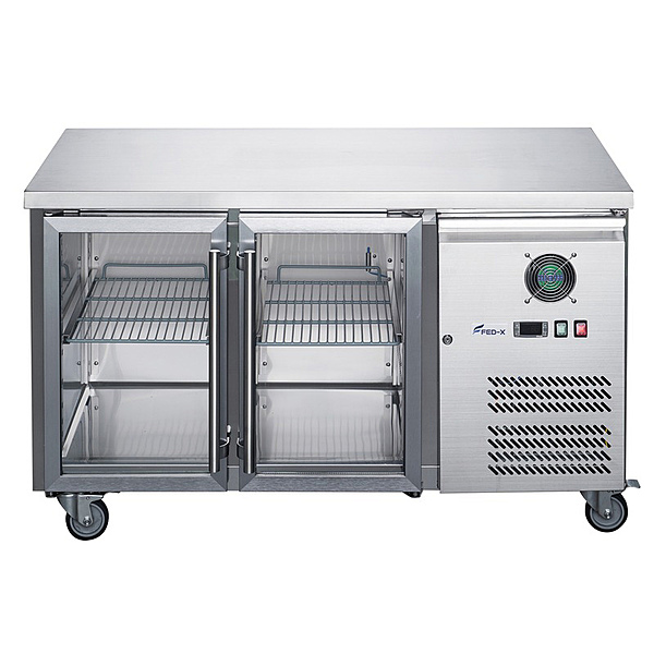 FED-X Two Glass Door Bench Fridge Stainless Steel - XUB6C13G2V