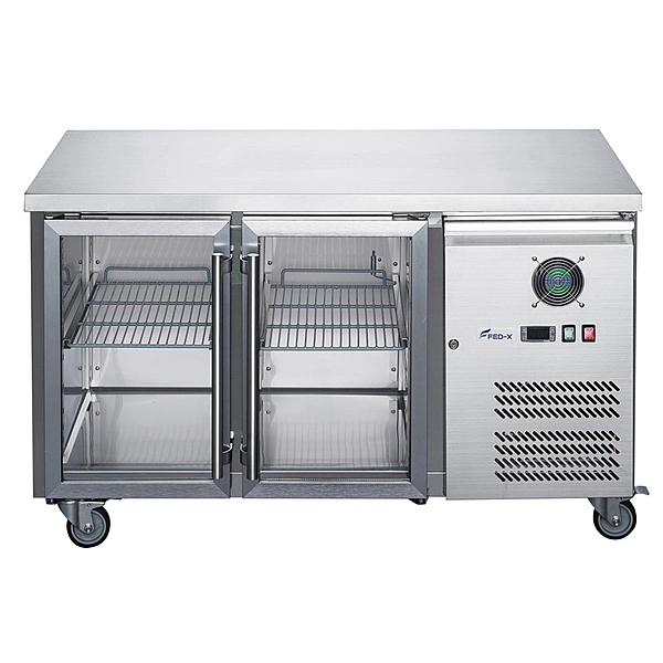 FED-X Two Glass Door Bench Fridge Stainless Steel - XUB6C13G2V