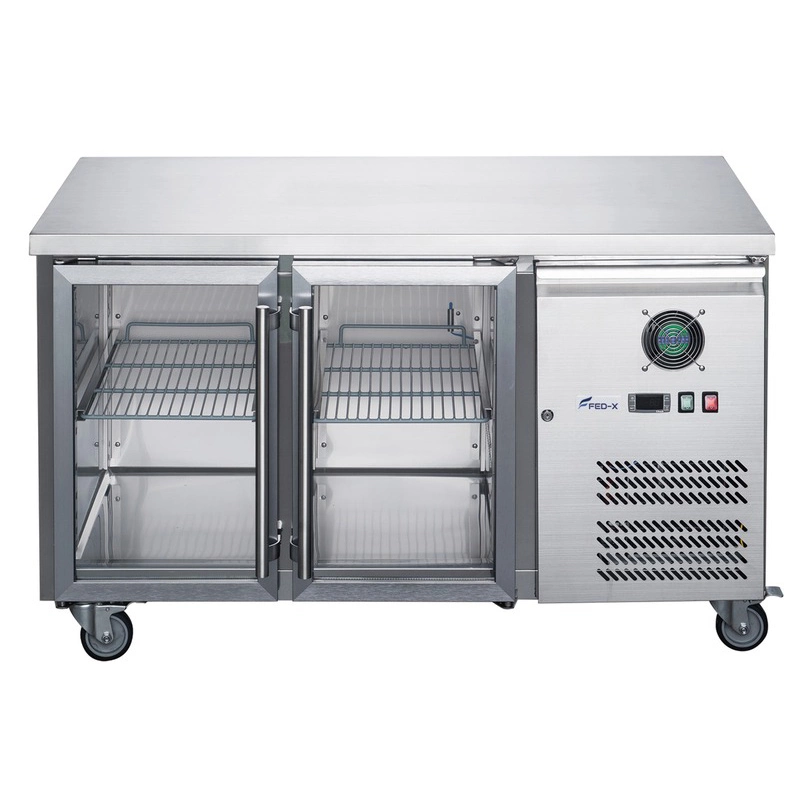 FED-X Two Glass Door Bench Fridge Stainless Steel - XUB6C13G2V