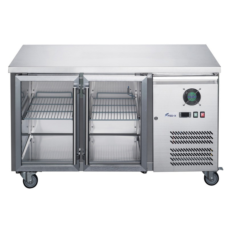 FED-X Two Glass Door Bench Fridge Stainless Steel - XUB6C13G2V