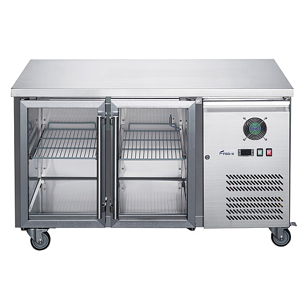 FED-X Two Glass Door Bench Fridge Stainless Steel - XUB7C13G2V