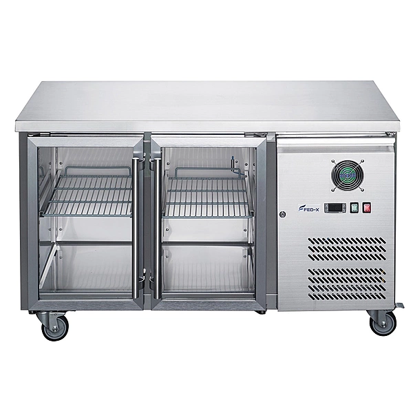 FED-X Two Glass Door Bench Fridge Stainless Steel - XUB7C13G2V