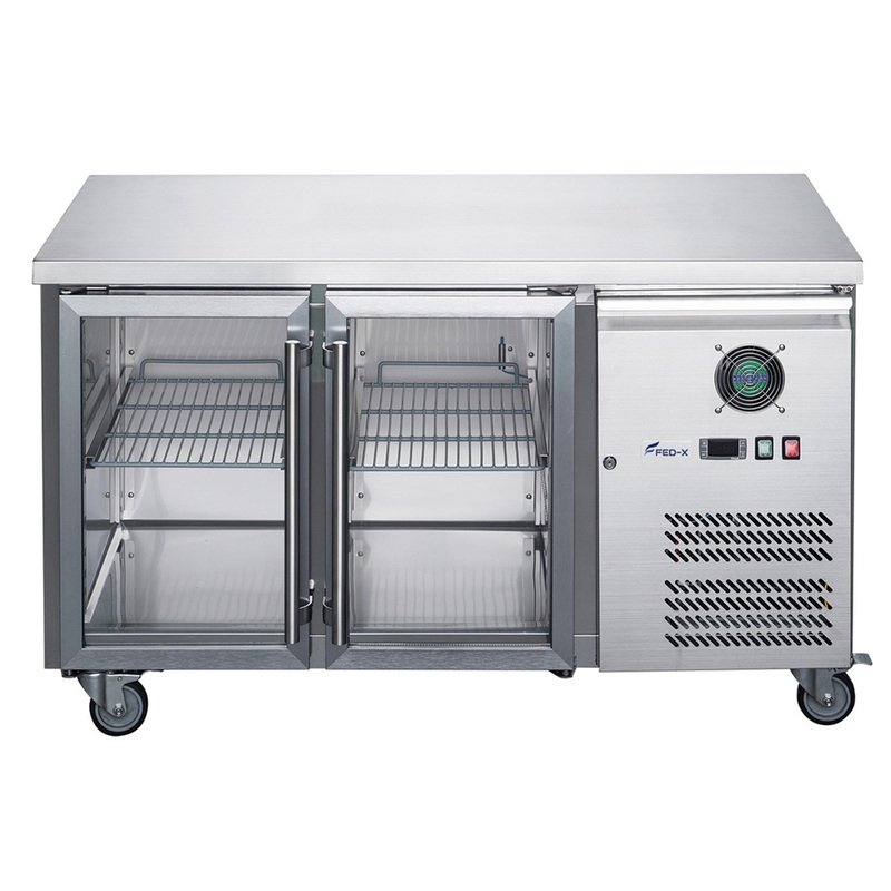 FED-X Two Glass Door Bench Fridge Stainless Steel - XUB7C13G2V