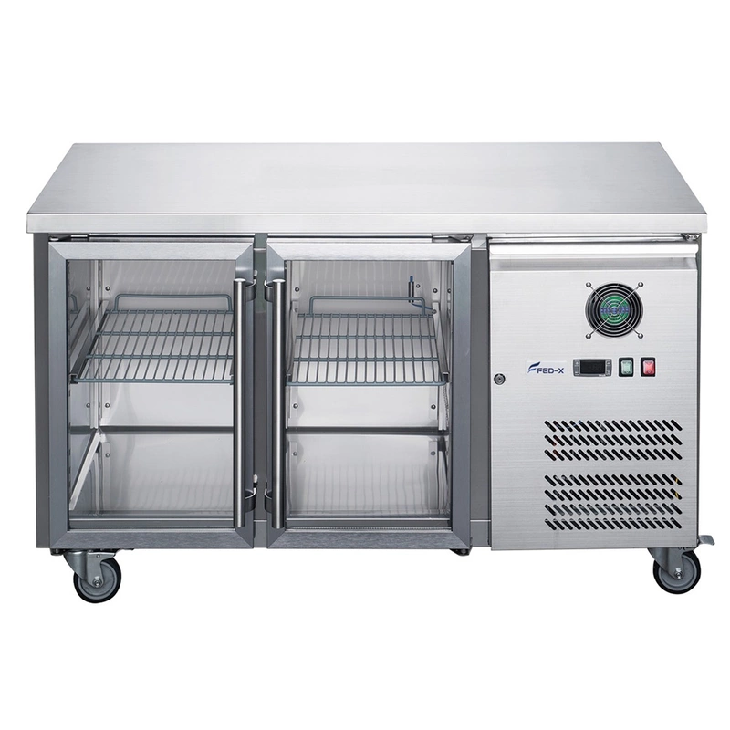 FED-X Two Glass Door Bench Fridge Stainless Steel - XUB7C13G2V