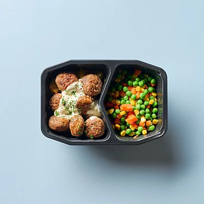 Italian Pork Meatballs With Garlic Sauce, Mashed Potato, Mixed Vegetables