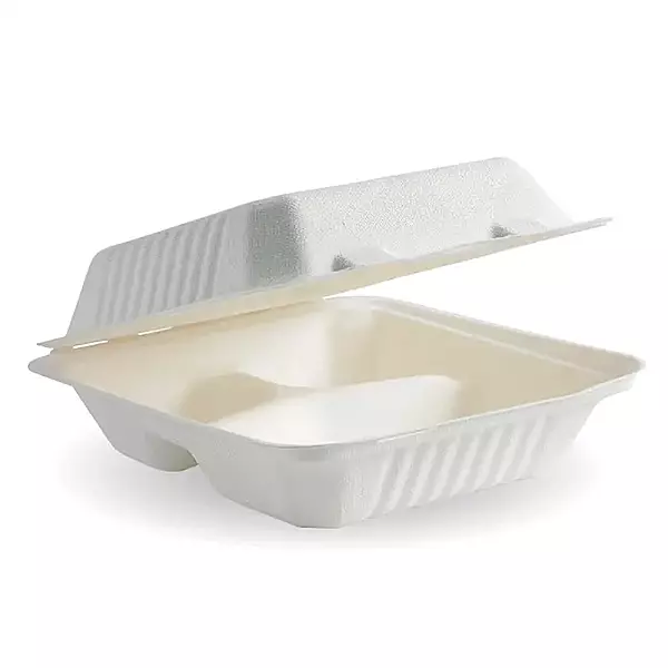 Sugarcane Clam Meal 3 Compartment Box, 100 pcs/unit