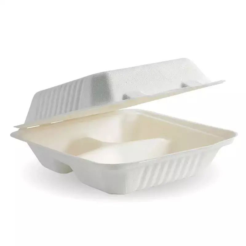 Sugarcane Clam Meal 3 Compartment Box, 100 pcs/unit