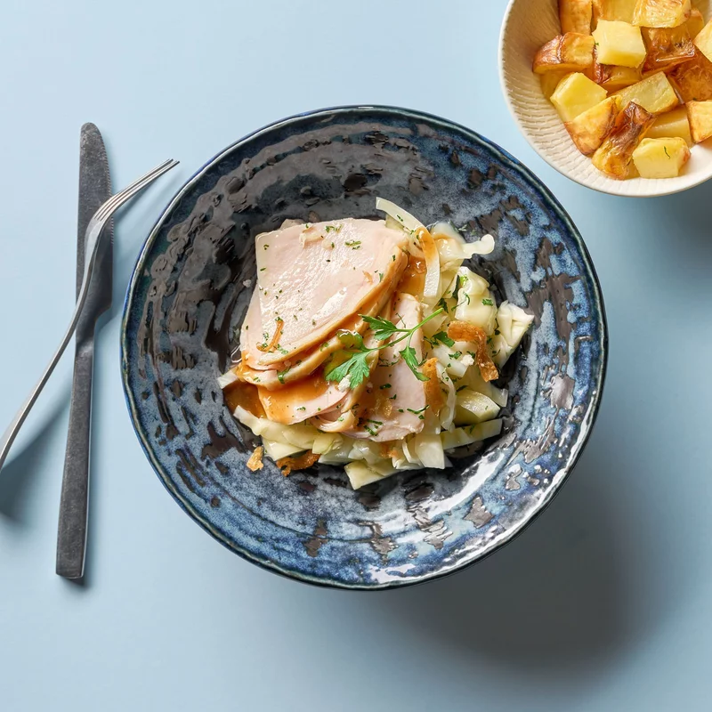 Roast Turkey With Gravy, Roasted Potatoes, Cabbage