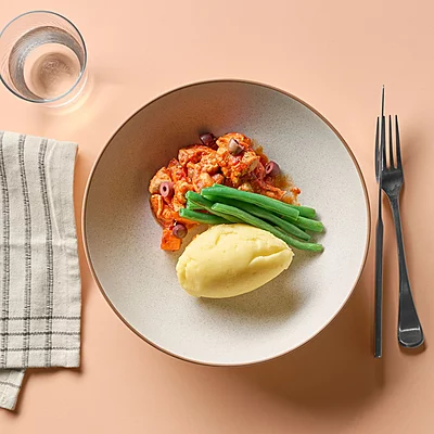 Italian Chicken Cacciatore With Mashed Potato, Green Beans