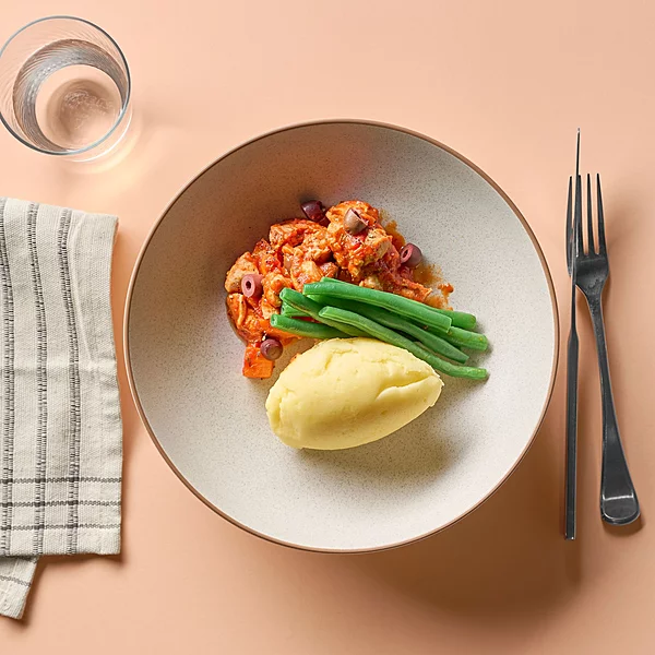 Italian Chicken Cacciatore With Mashed Potato, Green Beans