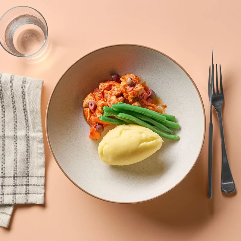 Italian Chicken Cacciatore With Mashed Potato, Green Beans